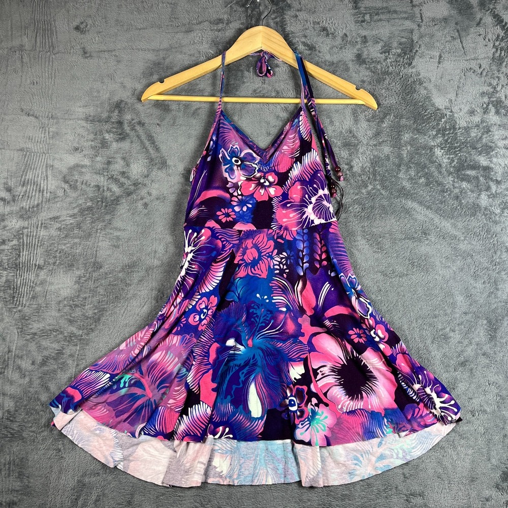 Free People Mini Dress Womens Large Multicolor Floral Spaghetti Strap Cocktail